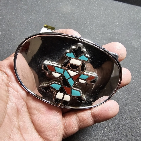 Raintree Silver Tone Oval Shaped Native American Zuni Knifewing Belt Buckle see - Picture 9 of 9